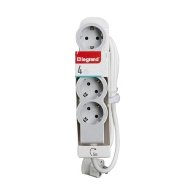 Multiprise Legrand 694569 plate 4 prises, blanc/gris, câble 5m